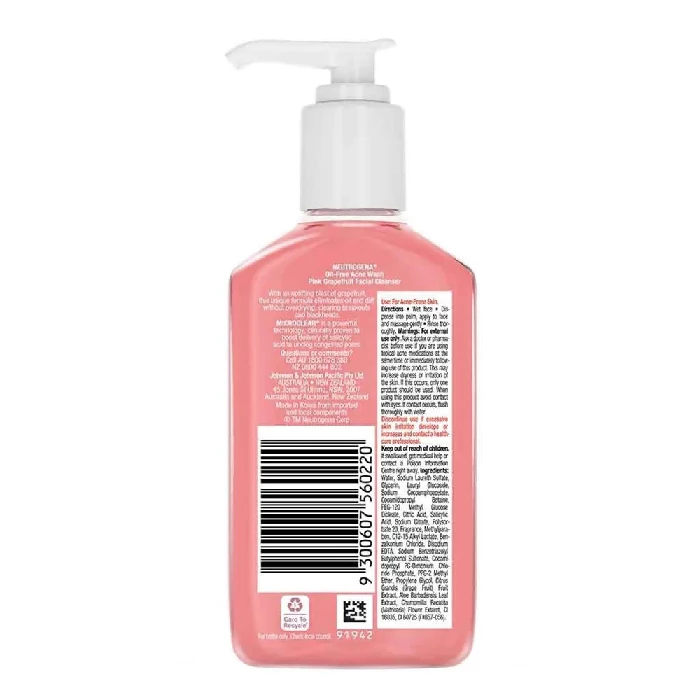 Neutrogena Oil-Free Acne Wash Pink Grapefruit Facial Cleanser, 175 ml-2.webp